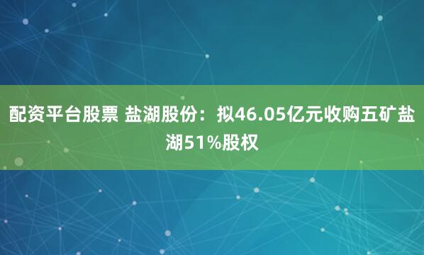 配资平台股票 盐湖股份：拟46.05亿元收购五矿盐湖51%股权
